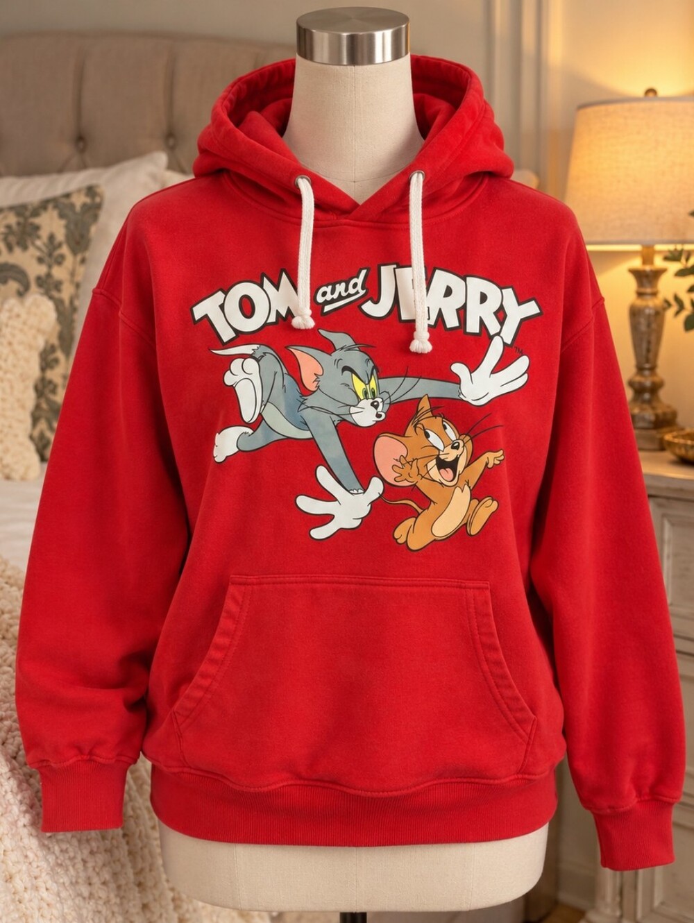 ❤️ Genuine Tom & Jerry Red Graphic Pullover Hoodie Juniors SZ L (11-13)